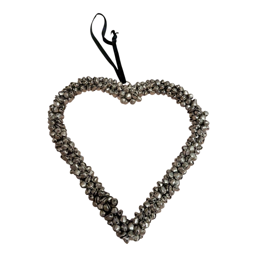 Silver Heart-Shaped Decorative Wreath 7" High. EUC